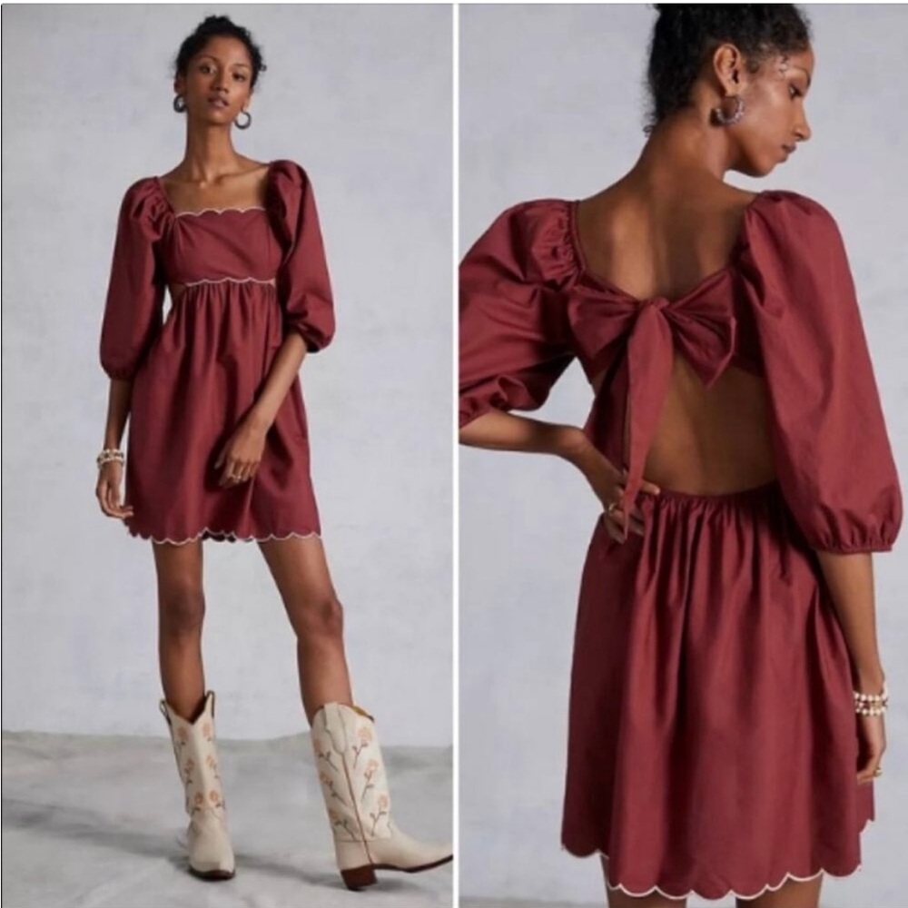 Anthropologie maroon open back dress